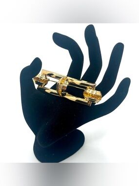 Vintage Coro amber rhinestone brooch gold tone bar pin Art Deco style